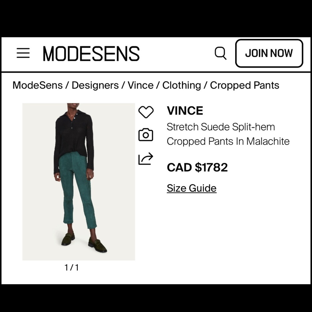 Vince Deep Green Suede Cropped Pants